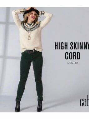 CAbi #3743 High Skinny Cord Jeans in Dark Green
